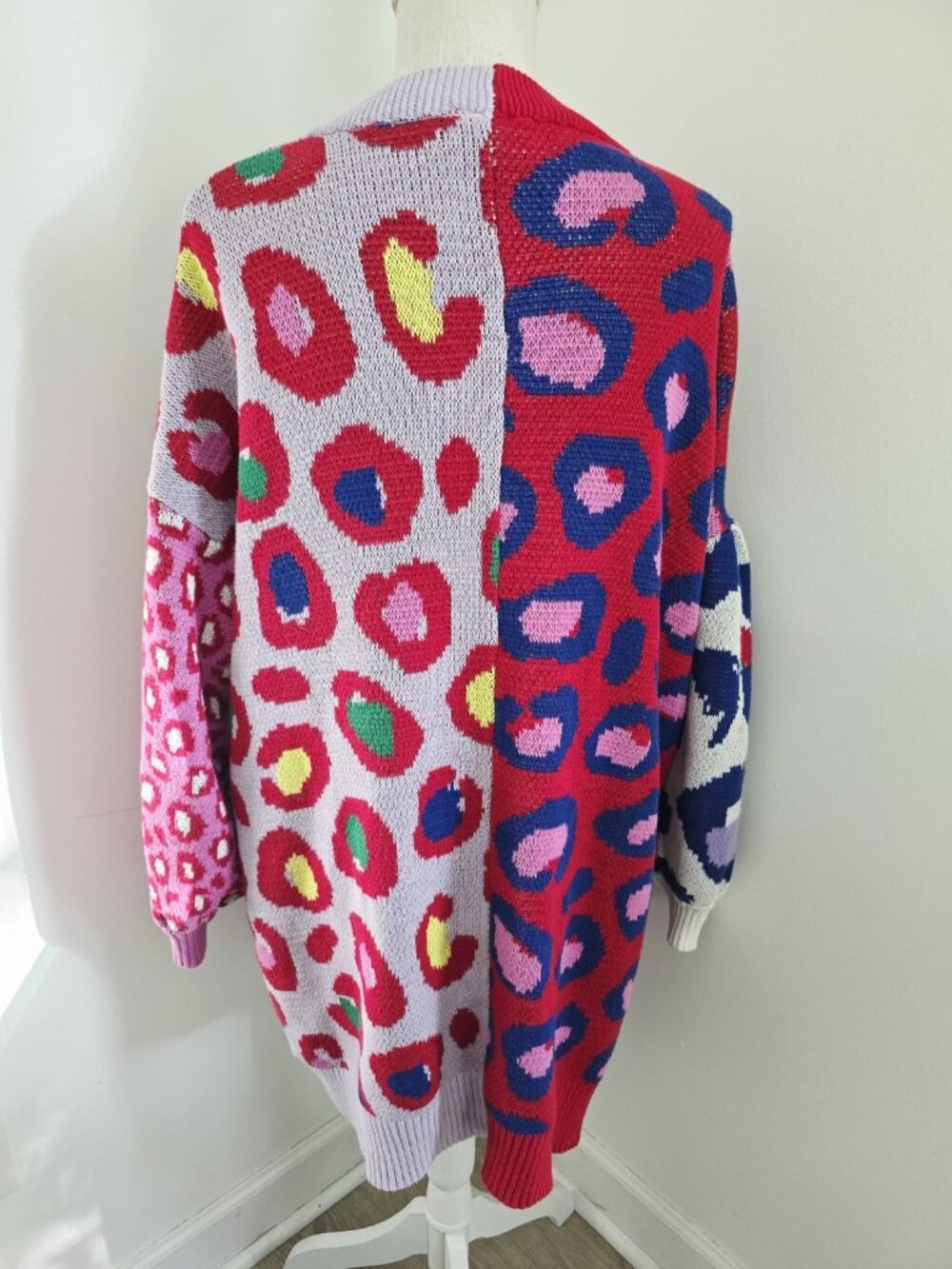 Farm RIO Leopard Pop Cotton Cardigan Sweater S Oversize Baggy Relaxed Multicolor - Picture 5 of 13